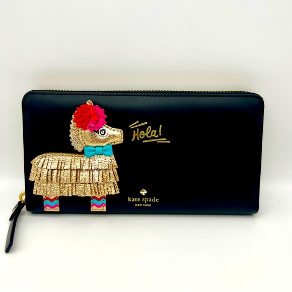 KATE SPADE Haute Stuff Piñata Appliqué Lacey Wallet - Black Multi - PWRU5706 - Picture 1 of 6